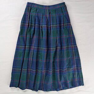 VTG Pendleton Virgin Wool Blue Green Red Plaid Pleated Midi Skirt